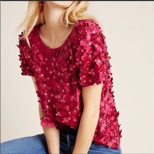 Nwt Varun Bahl for Anthropologie Funky 3D Flower Textured Boxy Top
